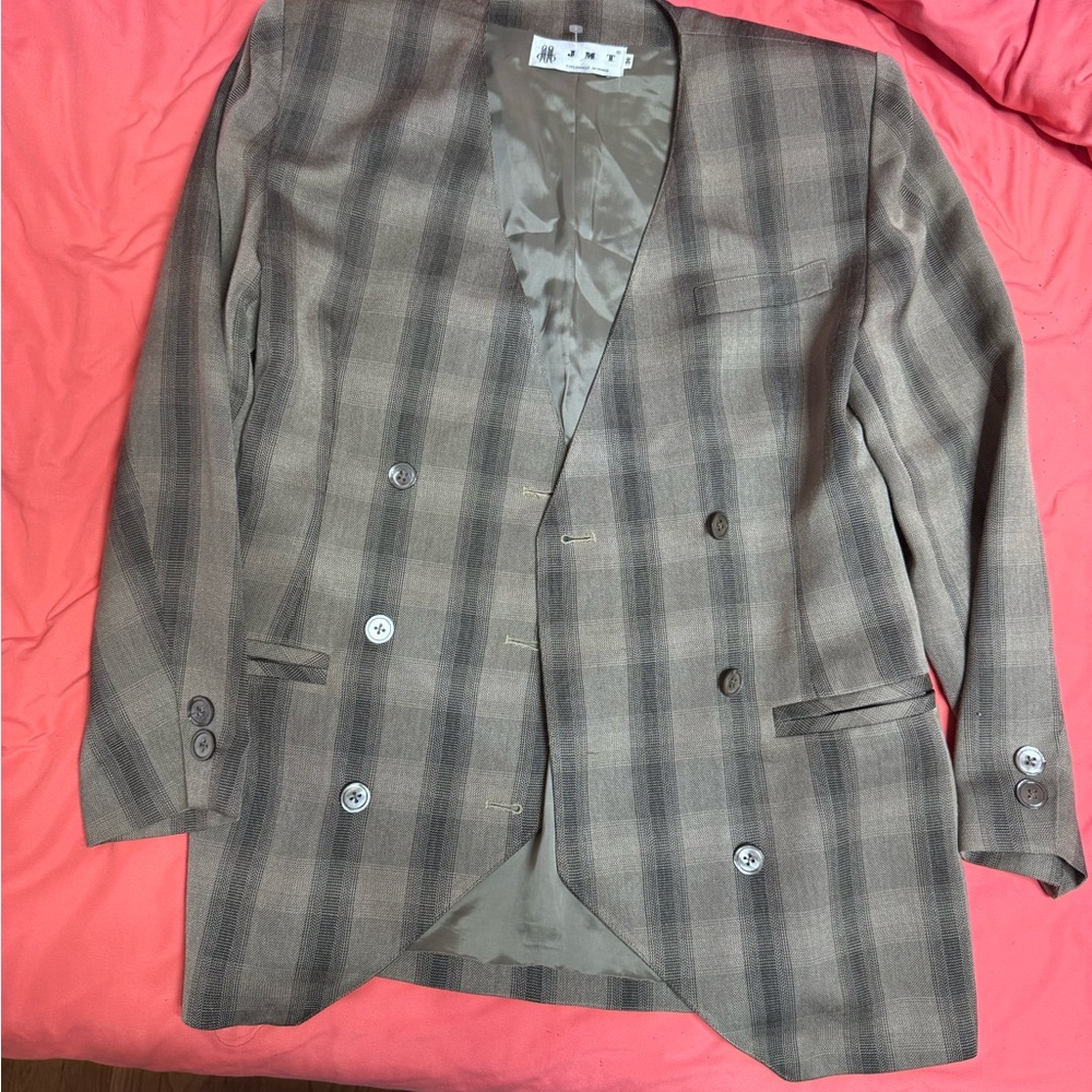 Brown Wool Blend Blazer Classic Suit Jacket